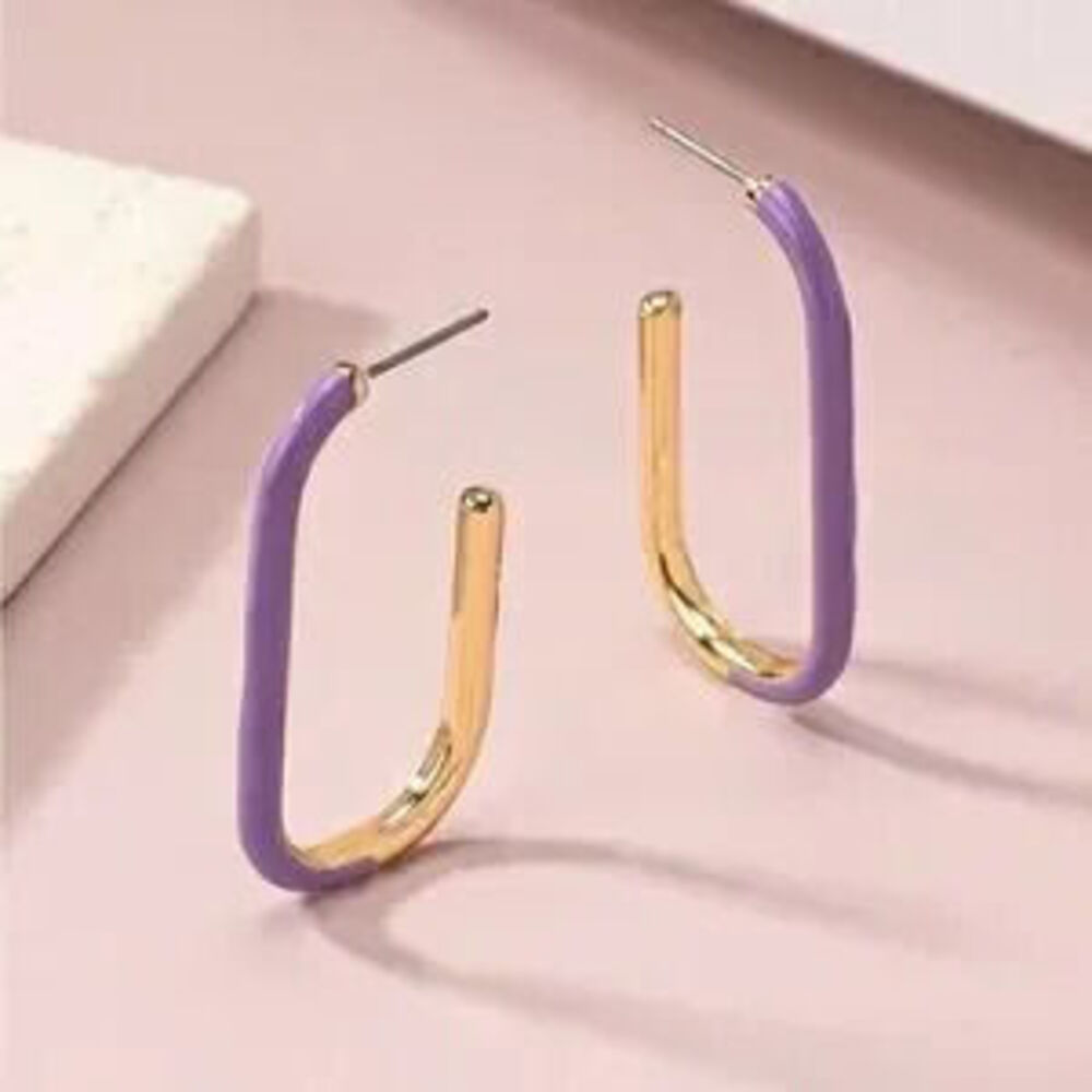 Purple?&?Gold?Minimalist?Oval?Hoop?Earrings?Dainty?Style
